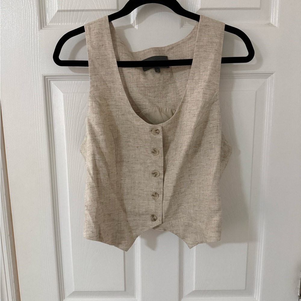 Sunday in Brooklyn Neutral Linen Vest Top Size L
